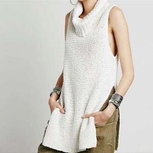 Free People Hipster Knit Turtleneck Sleeveless Tunic Sweater Dress Ivory Small
